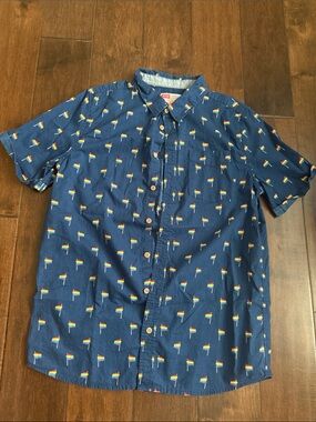 Boys' Navy Short-Sleeve Button-Up Shirt with Rainbow Pop Print